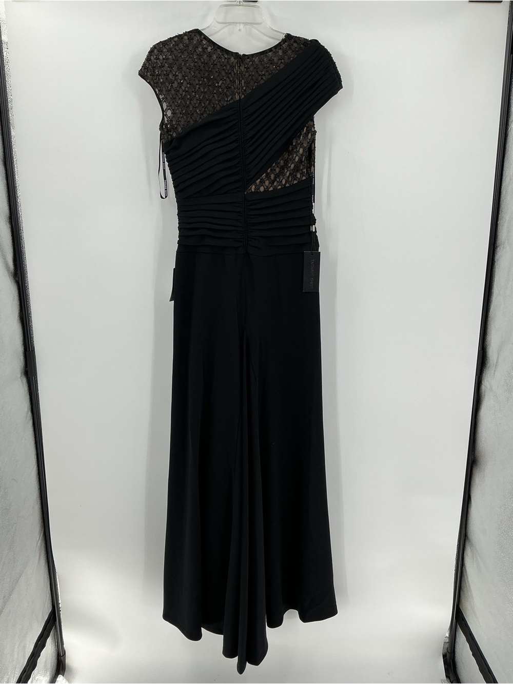 NWT Tadashi Shoji Black Beaded Mesh Draped Size S Jetta Peek-A-Boo Illusion Gown - Picture 10 of 16
